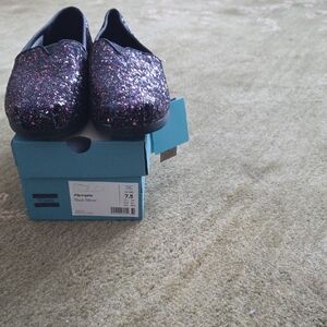 TOMS Black Glitter Flats.